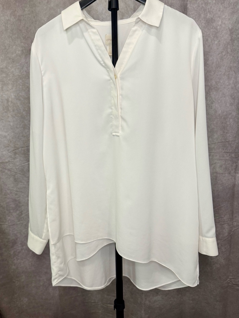 Chico's White Layered-Hem V-Neck Long-Sleeve Tunic